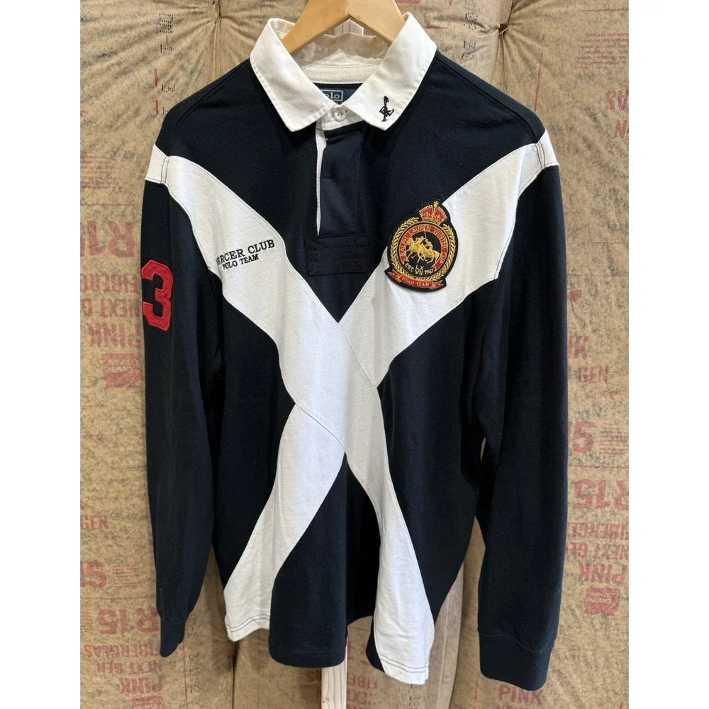 Vintage 90s Polo Ralph Lauren Rugby Mercer Club #3 Heavy Long Sleeve Shirt 2008